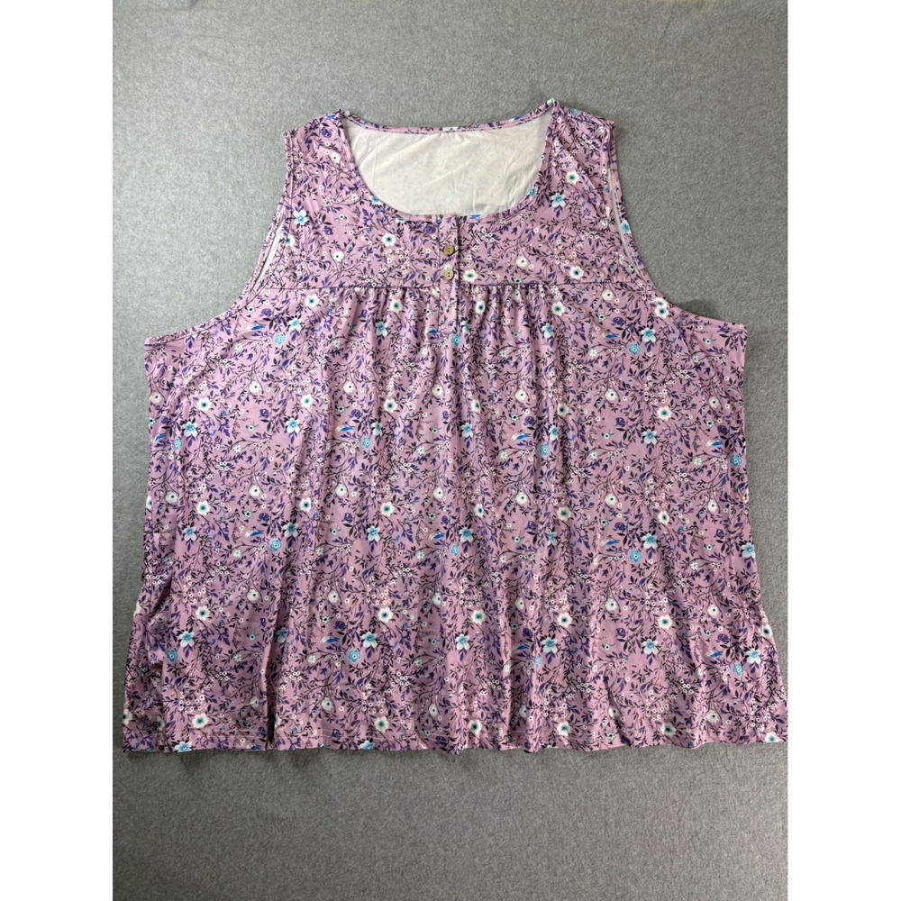 Floral Sleeveless Button Front Tank Top Purple 8XL Plus Size Flowy Scoop Neck